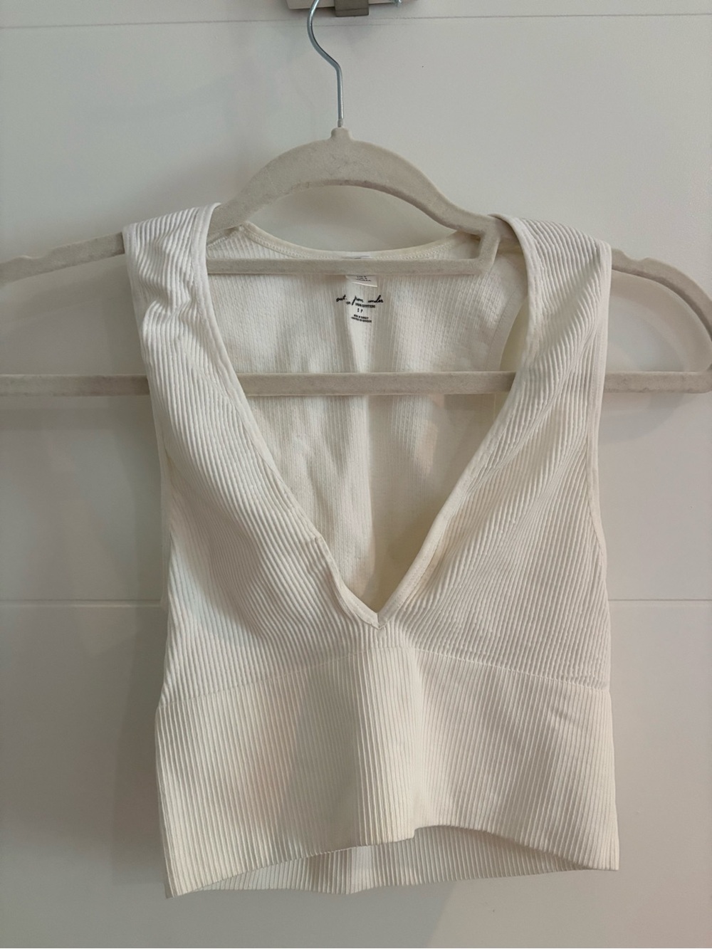 Urban Outfitters Ivory Ribbed V-Neck Tank Top